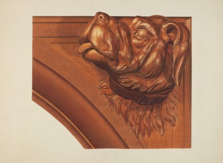 Mantle Carving (Dog's Head), c. 1939. Creator: Henry Murphy.