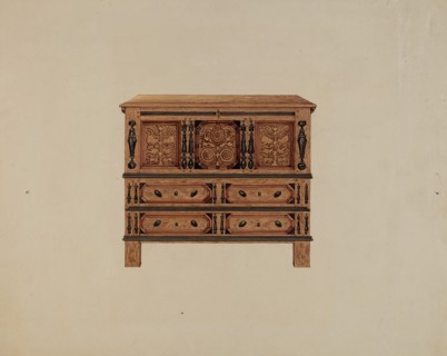 Two Drawer Sunflower Chest - front view, 1936. Creator: Martin Partyka.