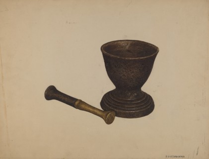 Mortar and Pestle, c. 1940. Creator: Paul Poffinbarger.