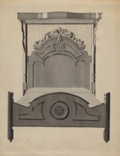 Half-canopy Carved Bed, c. 1936. Creator: Dorothy Posten.