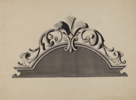 Half-canopy Carved Bed, c. 1936. Creator: Dorothy Posten.