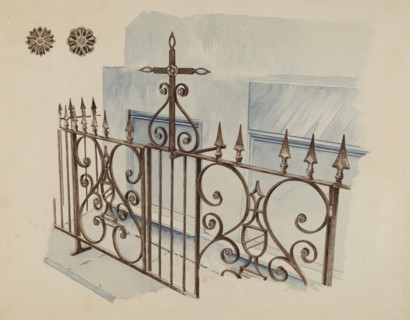 Iron Gate and Fence, c. 1936. Creator: Ray Price.