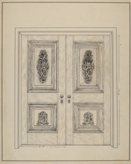 Carved Wooden Door, c. 1936. Creator: Ray Price.