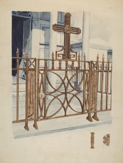 Iron Gate and Fence, c. 1936. Creator: Ray Price.