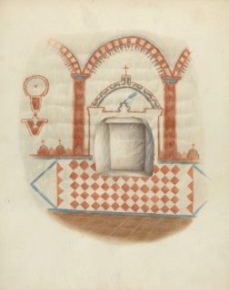 Wall Painting and Niche: Restoration Drawing, c. 1939. Creator: George E. Rhone.