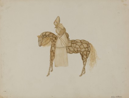 Corn Husk Doll on Horse, 1935/1942. Creator: Wilbur M Rice.