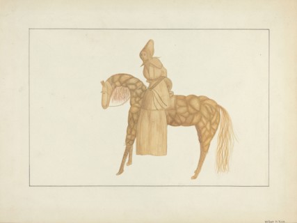 Corn Husk Doll on Horse, 1935/1942. Creator: Wilbur M Rice.