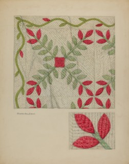 Quilt (Red and Green Leaves), c. 1941. Creator: Charles Roadman.