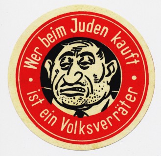 Anti-Semitic sticker "He who buys from the Jews is a traitor to the people"., 1930s. Creator: Historic Object.