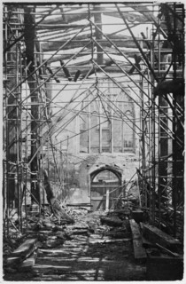 Bomb damage to the Guildhall, York, Yorkshire, World War II, 1942. Creator: Algernon Bernard Bradford.