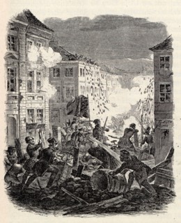 Barricade fighting at the Cölln Townhall in Berlin on the night of 18 to 19 March 1848. Creator: Kretschmer, Robert (1818-1872).