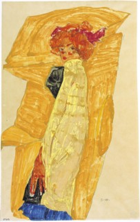 Gerti in front of Ochre-Colored Drapery, 1910. Creator: Schiele, Egon (1890-1918).