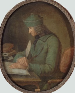 Portrait of Francois Marie Arouet de Voltaire (1694-1778), in his study, 2nd Half of the 18th cen. Creator: Anonymous.