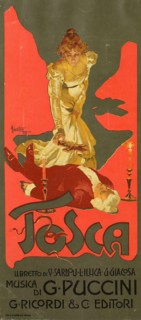 Poster for the Opera Tosca by G. Puccini, 1899. Creator: Hohenstein, Adolfo (1854-1928).