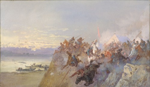 The last defeat of the troops of Khan Kuchum. 1598, 1891. Creator: Karasin, Nikolai Nikolayevich (1842-1908).