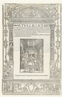 Title page of "Cicero's Orationes" with Printer's mark of Jodocus Badius, 1520. Creator: Dürer, Albrecht, (Workshop)  .