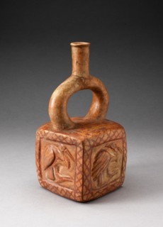 Square Stirrup Spout Vessel with Raised Bird Motifs, 100 B.C./A.D. 500. Creator: Unknown.