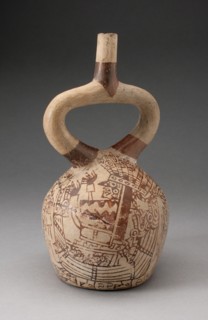 Stirrup Vessel with Fineline Painting Depicting Costumed Figured in a Reed Boat, 100 B.C./A.D. 500. Creator: Unknown.