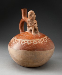 Spout Vessel with Skeletal Figure Seated Attached to Handle, 100 B.C./A.D. 500. Creator: Unknown.