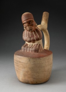 Spout Vessel with Skeletal, Tatooed Figure Attached to Handle, 100 B.C./A.D. 500. Creator: Unknown.