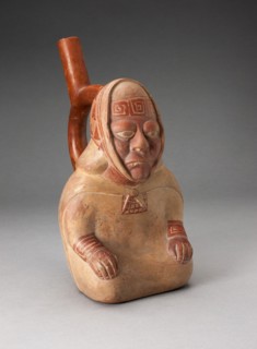 Handle Spout Vessel in the Form of a Seated Female Wearing Patterned Headkerchief, 100 BC/AD 500. Creator: Unknown.
