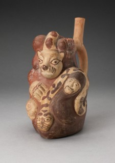 Handle Spouted Vessel with Composite Relief with Human Head, Puma, and Serpent, 100 B.C./A.D. 500. Creator: Unknown.