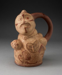 Handle Spout Vessel with Composite Relief Depicting a Human Head, Owl, and Serpent, 100 BC/AD 500. Creator: Unknown.