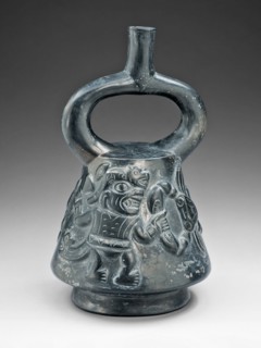 Blackware Vessel with a Relief Depicting a Figure Fighting a Crab, 100 B.C./A.D. 500. Creator: Unknown.