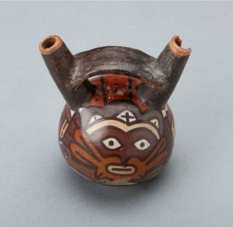 Miniature Double Spout Vessel Depicting Masked Ritual Performer, 180 B.C./A.D. 500. Creator: Unknown.
