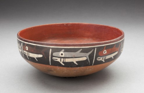 Bowl Depicting Row of Fish or Sharks Separated by Vertical Lines, 180 B.C./A.D. 500. Creator: Unknown.