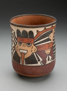 Beaker Depicting Ritual Figure Wearing Costume with Bird Attributes, 180 B.C./A.D. 500. Creator: Unknown.