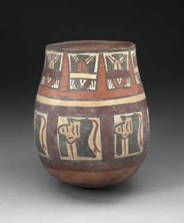 Jar Depicting Bands of Trophy Heads and Seeds, 180 B.C./A.D. 500. Creator: Unknown.