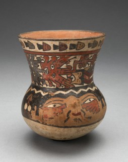 Beaker Depicting Human Head and Abstract Costumed Figures, 180 B.C./A.D. 500. Creator: Unknown.