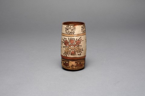 Beaker in the Form of a Human Head with Bound Lips; Bands of Abstract Motifs, 180 B.C./A.D. 500. Creator: Unknown.