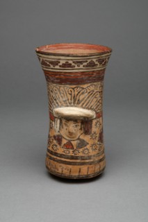 Beaker with Modeled Head Surrounded by Painted Abstract Motifs, 180 B.C./A.D. 500. Creator: Unknown.