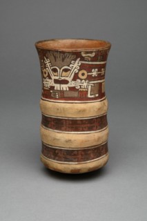Beaker with Molded Horizontal Bands, Depicting a Masked Ritual Performer, 180 B.C./A.D. 500. Creator: Unknown.