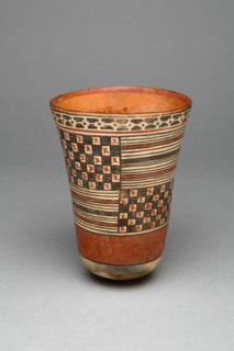 Beaker with Rectangular Areas Filled with Stripes and Checkerboard Patterns, 180 B.C./A.D. 500. Creator: Unknown.