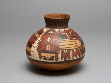 Jar Depicting Performer Wearing an Abstract Bird Costume, 180 B.C./A.D. 500. Creator: Unknown.