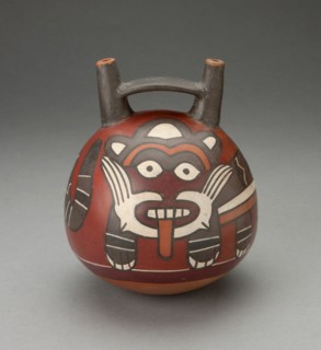 Double Spout Vessel Depicting a Figure Wearing a Feline Costume, 180 B.C./A.D. 500. Creator: Unknown.