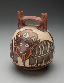 Double Spout Vessel Depicting Costumed Figure with Feline Attributes, 180 B.C./A.D. 500. Creator: Unknown.