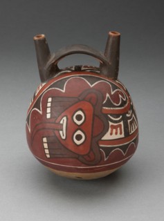 Double Spout Vessel Depicting Masked Figure with Serpent Attributes, 180 B.C./A.D. 500. Creator: Unknown.