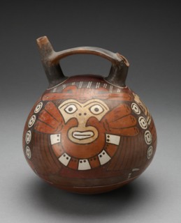 Double Spout Vessel Depicting Costumed Figure Wearing Feline Mask, 180 B.C./A.D. 500. Creator: Unknown.
