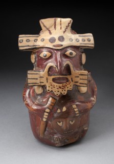 Single Spout Vessel in the Form of a Seated Figure Wearing Mask and Headdress..., 180 B.C./A.D. 500. Creator: Unknown.