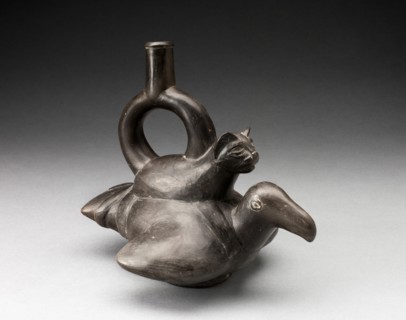 Blackware Vessel in the Form of a Feline Sitting on the Back of a Bird, 180 B.C./A.D. 500. Creator: Unknown.