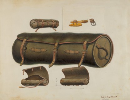 Rolled Leather Knapsack, c. 1937. Creators: Gordon Saltar, B. Berndt.