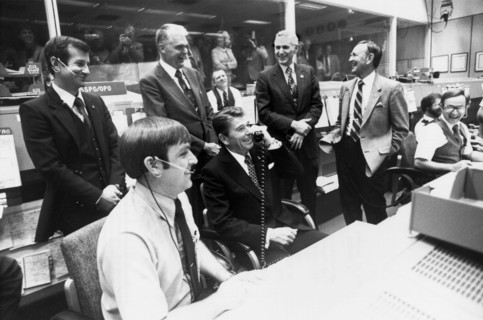 President Reagan at Mission Control, Houston, 1981. Creator: NASA.