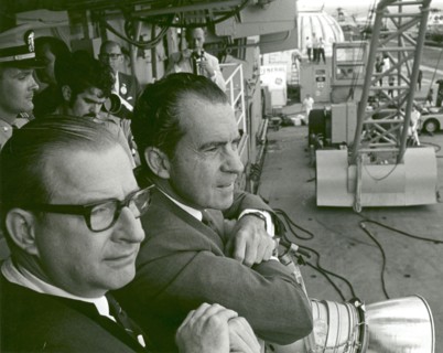 President Nixon and Dr. Paine Wait to Meet Apollo 11 Astronauts, 1969. Creator: NASA.