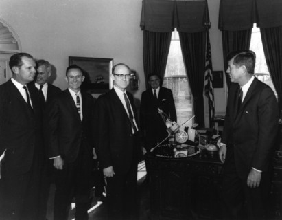 Kennedy Receives Mariner 2 Model, 1961. Creator: NASA.