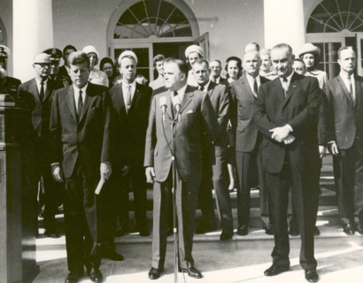 Mercury Astronauts Receiving the Collier Trophy, White House, Washington, USA, 1963.  Creator: NASA.