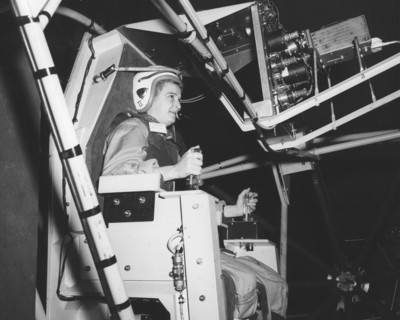 Jerrie Cobb testing gimbal rig in the Altitude Wind Tunnel, USA, c1950s.  Creator: NASA.